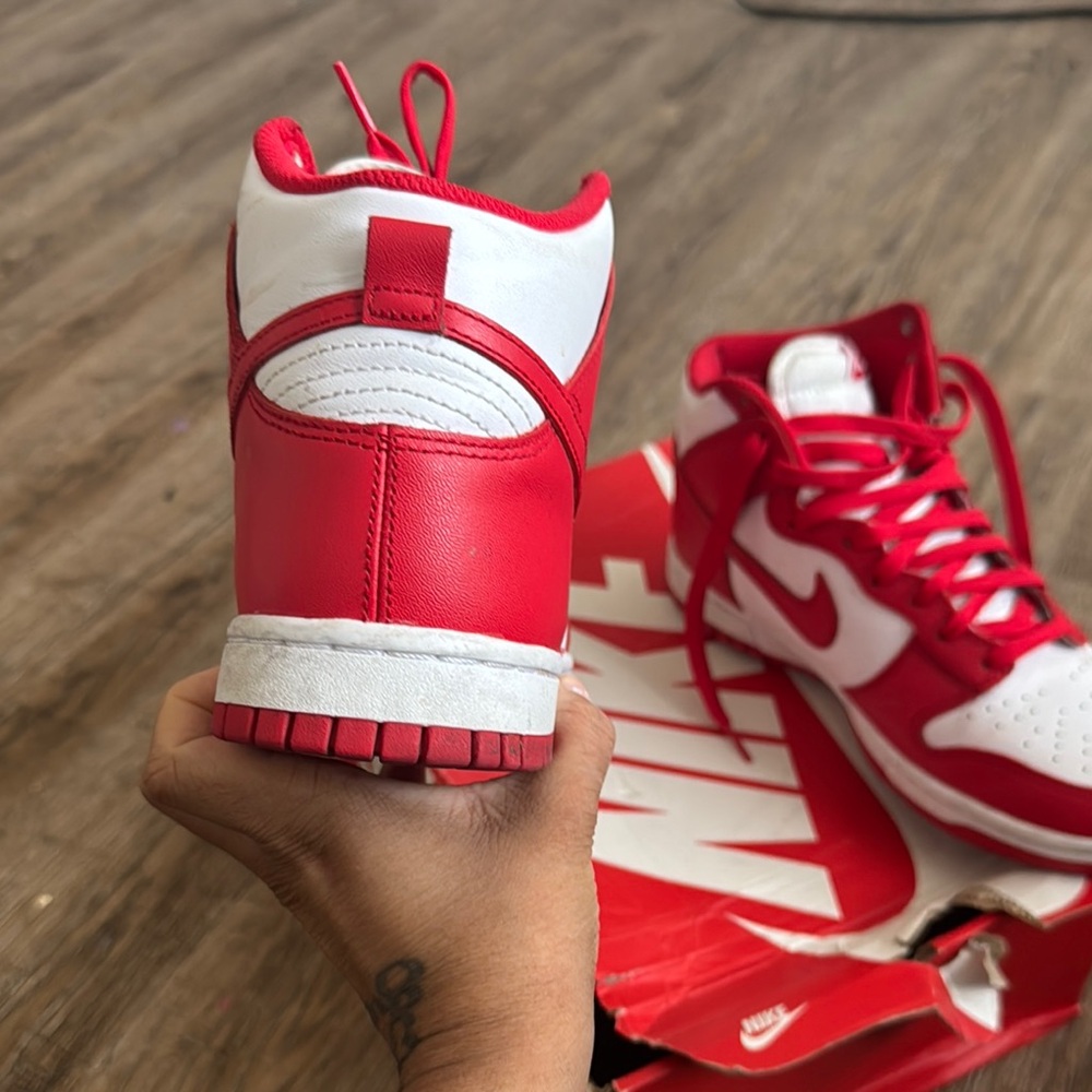 Authentic Nike Dunk Hi Red and White High-Top Sneakers - Picture 7 of 14